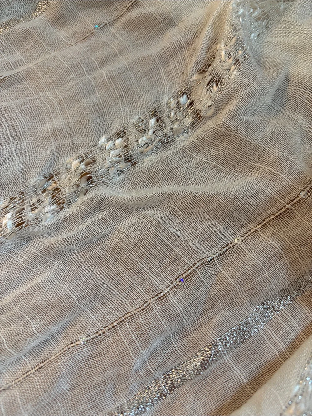 Banana Republic Cream Metallic-Thread Fringe Scarf